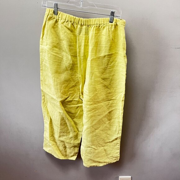Flax Womens 100% Linen Yellow Cropped Pants Size Small Elastic Waist - Picture 3 of 4